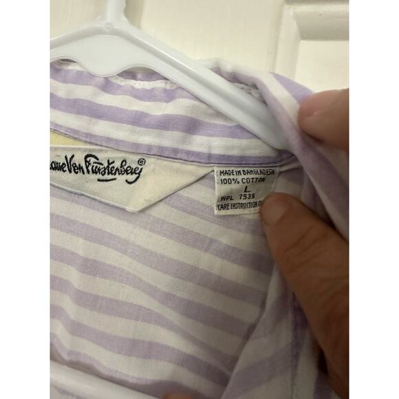 Vintage Diane von Furstenberg White & Purple Stripe Button Up Shirt Size Large - Picture 2 of 7